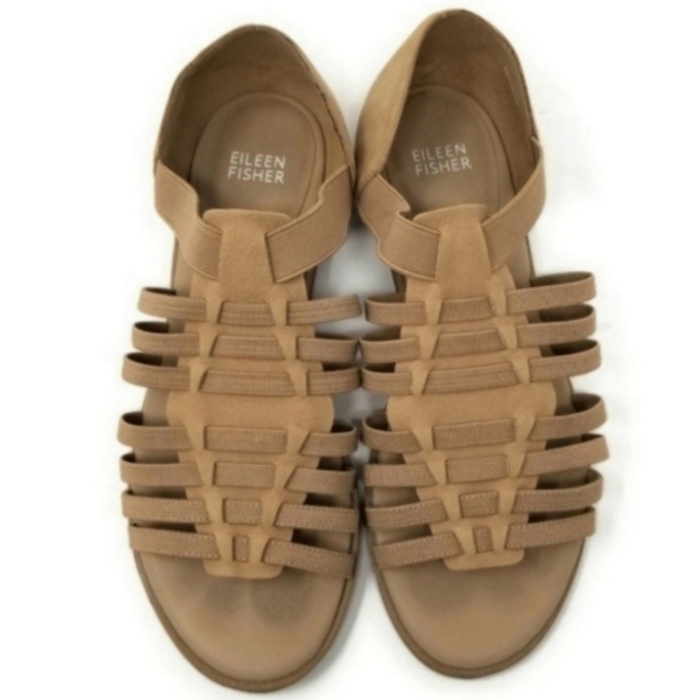 Eileen Fisher Rato Stretch Suede Fisherman Sandals Camel Tan Women’s 7.5